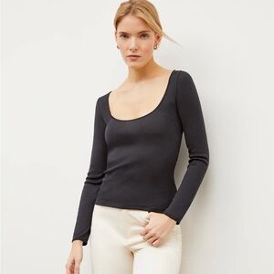 MM LAFLEUR Meg Top Ribbed Silk Jersey Onyx Black NWT